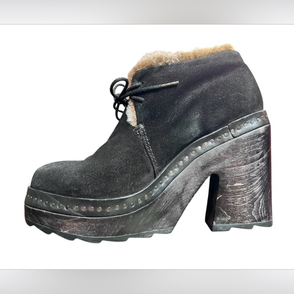 Rag & Bone Black Inez Suede and Shearling Desert Platform Lace-Up Clogs - Picture 8 of 12